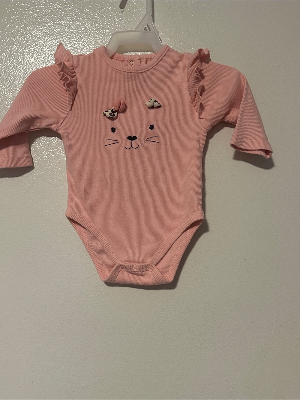 Little Me Pink Ruffle-Shoulder Kitty Bodysuit